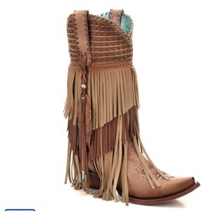 CORRAL FRINGE FEATHER STUDDED TALL BROWN TAN COWGIRL COWBOY WESTERN BOOTS New